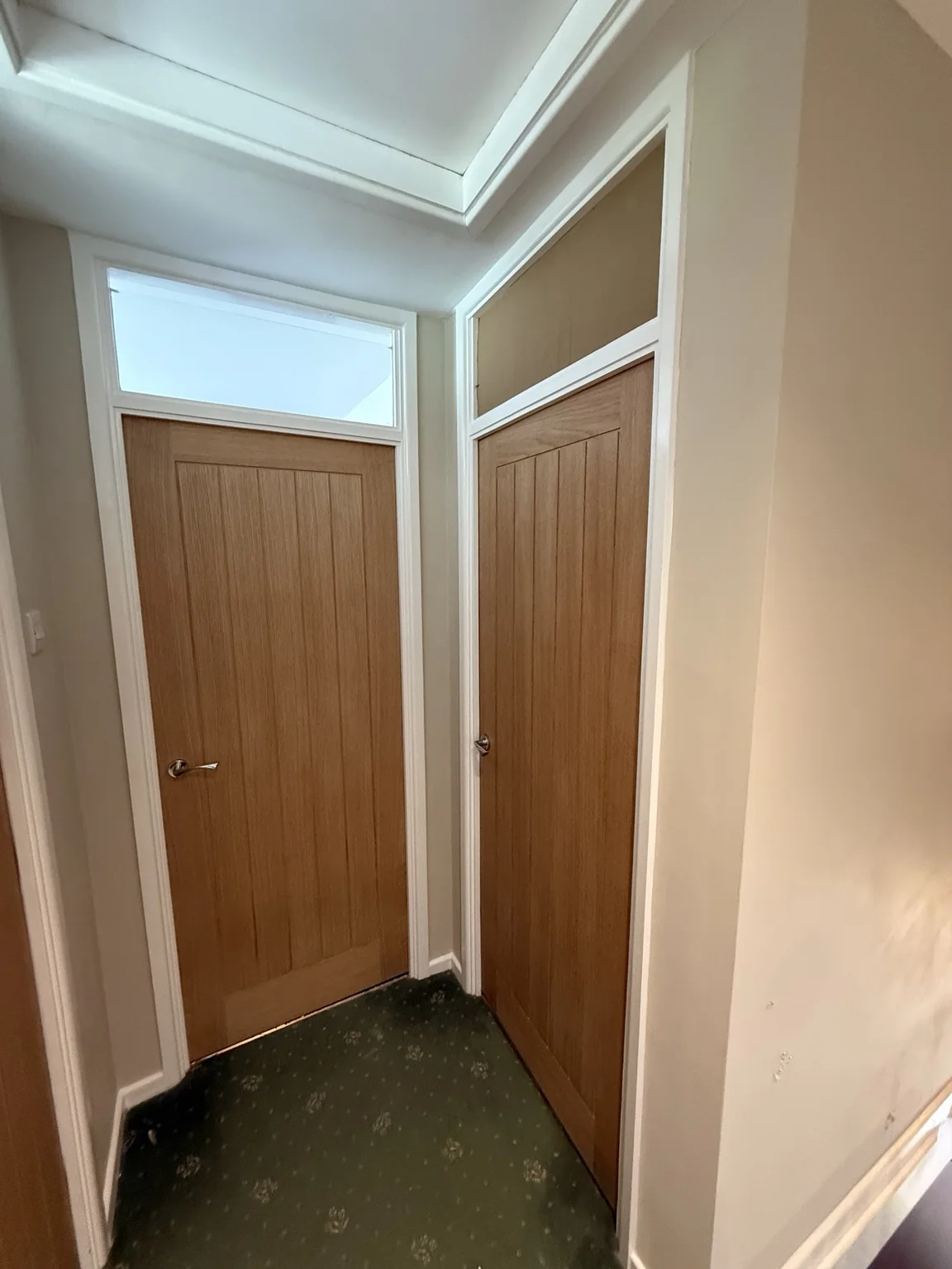 Oak-finish internal doors and white door frames