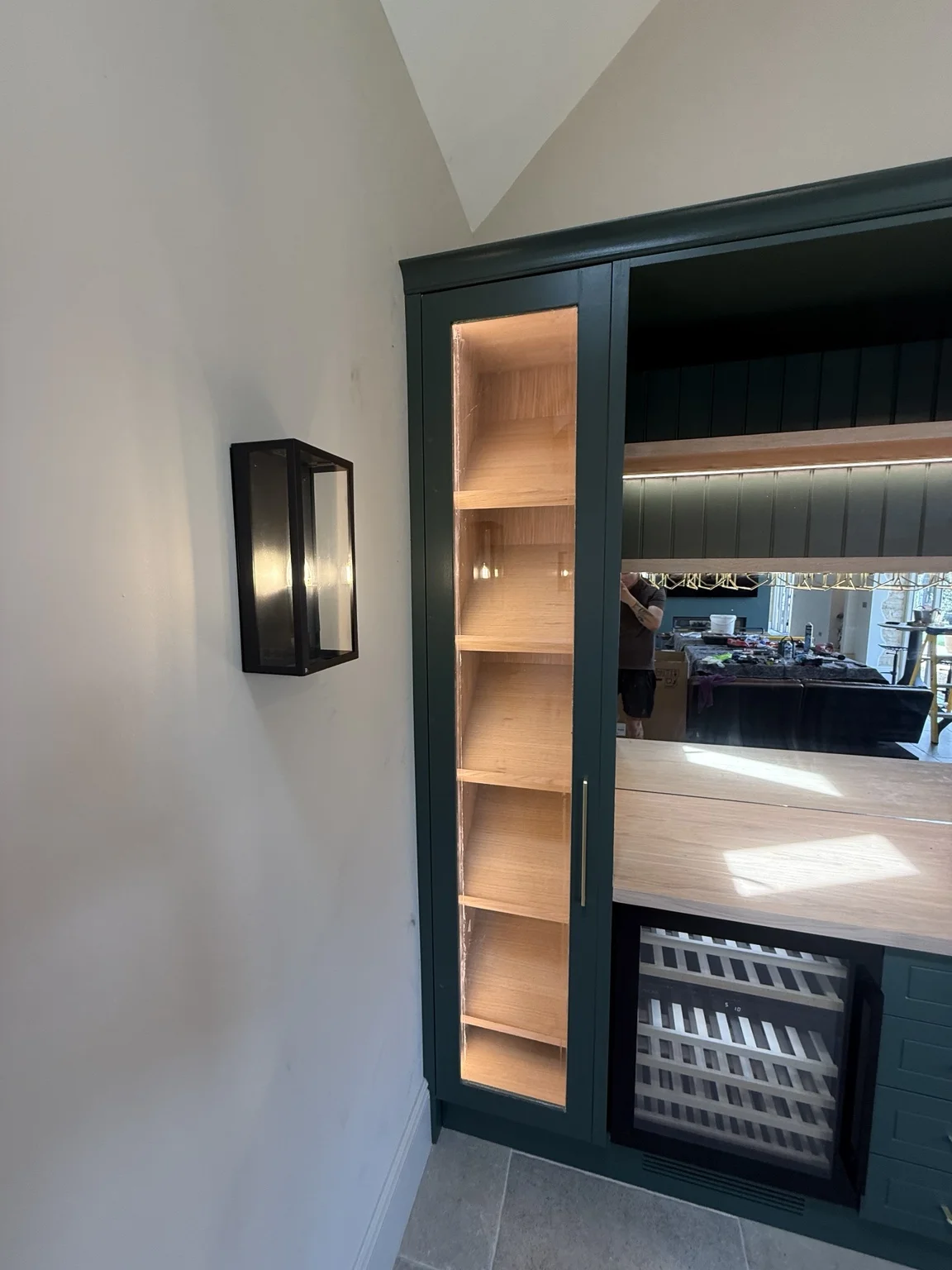 Home-bar shelving and lighting detail