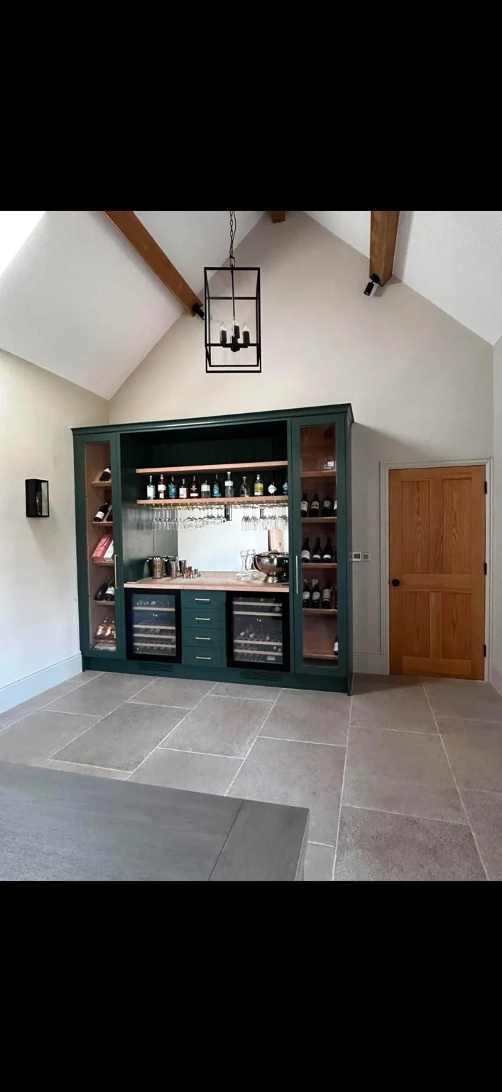 Wider view of the completed home bar